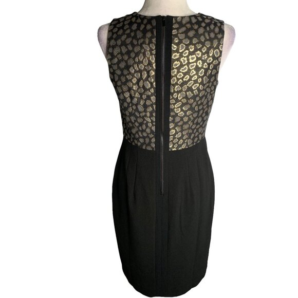 Ann Taylor Sleeveless Sheath Dress 4 Black Metallic Animal Print Zipper Lined - Picture 4 of 7